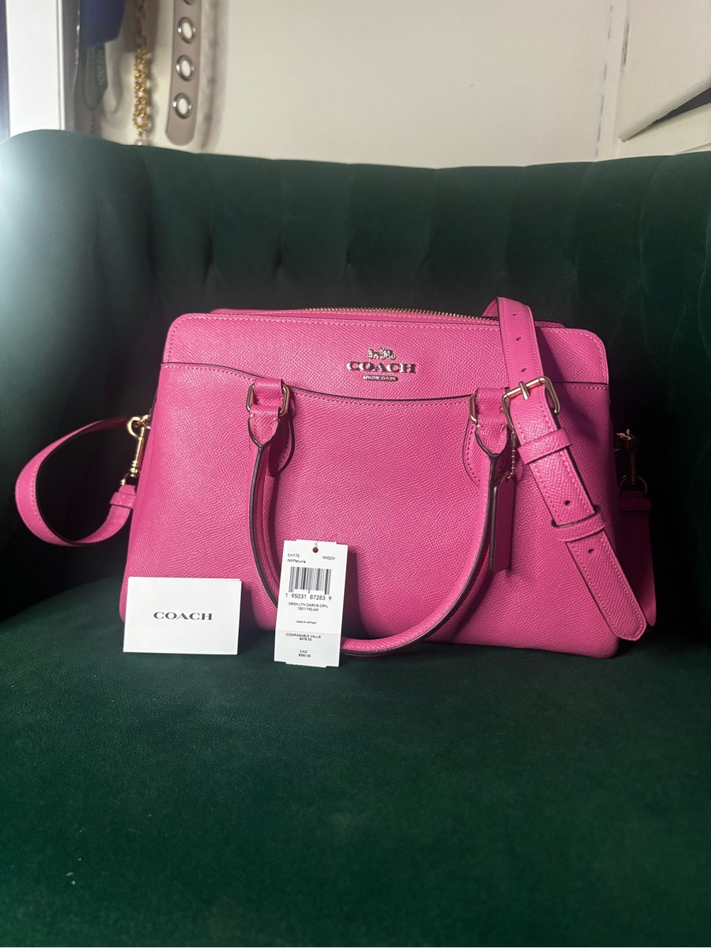 Coach Petunia pink Darcie Leather Satchel with Adjustable Strap